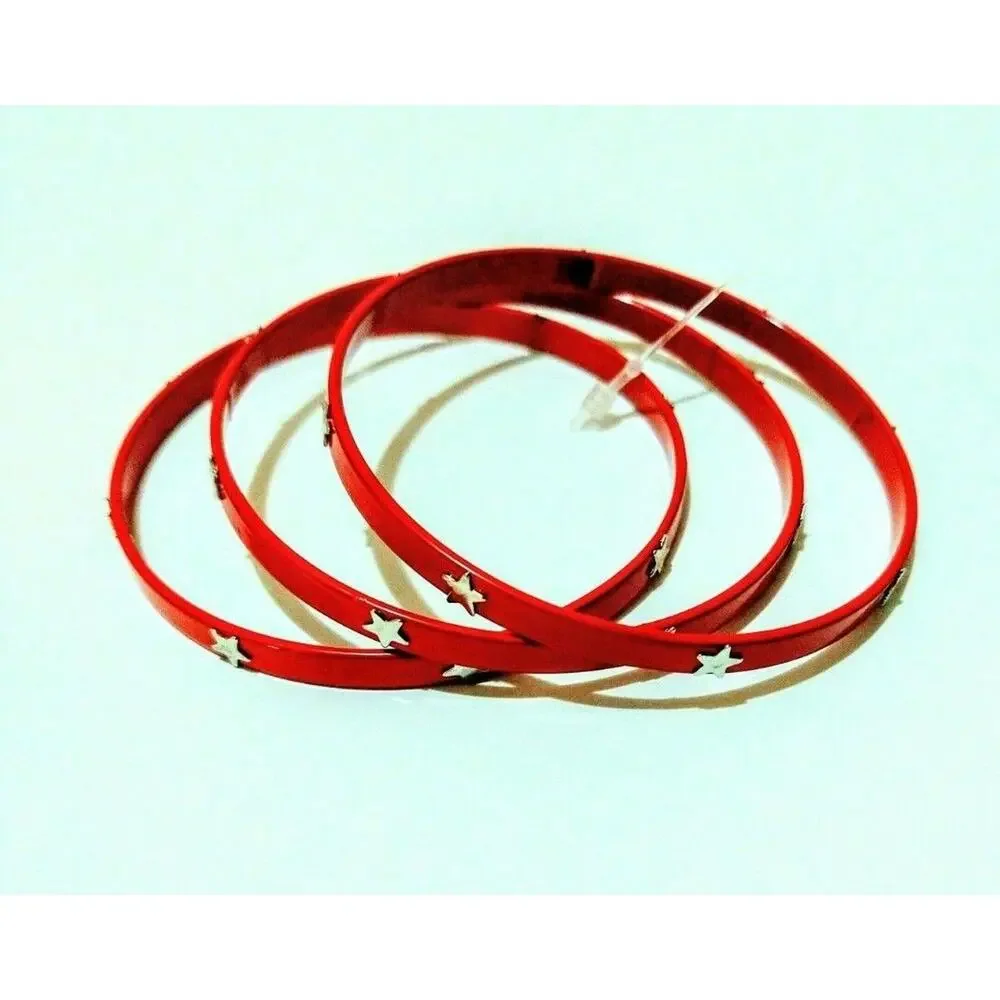 Mia Girl Red Metal & Silver Star Bangle Bracelet Set for Girls 12+
